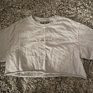 Prettylittlething Grey Slogan Crop T Shirt